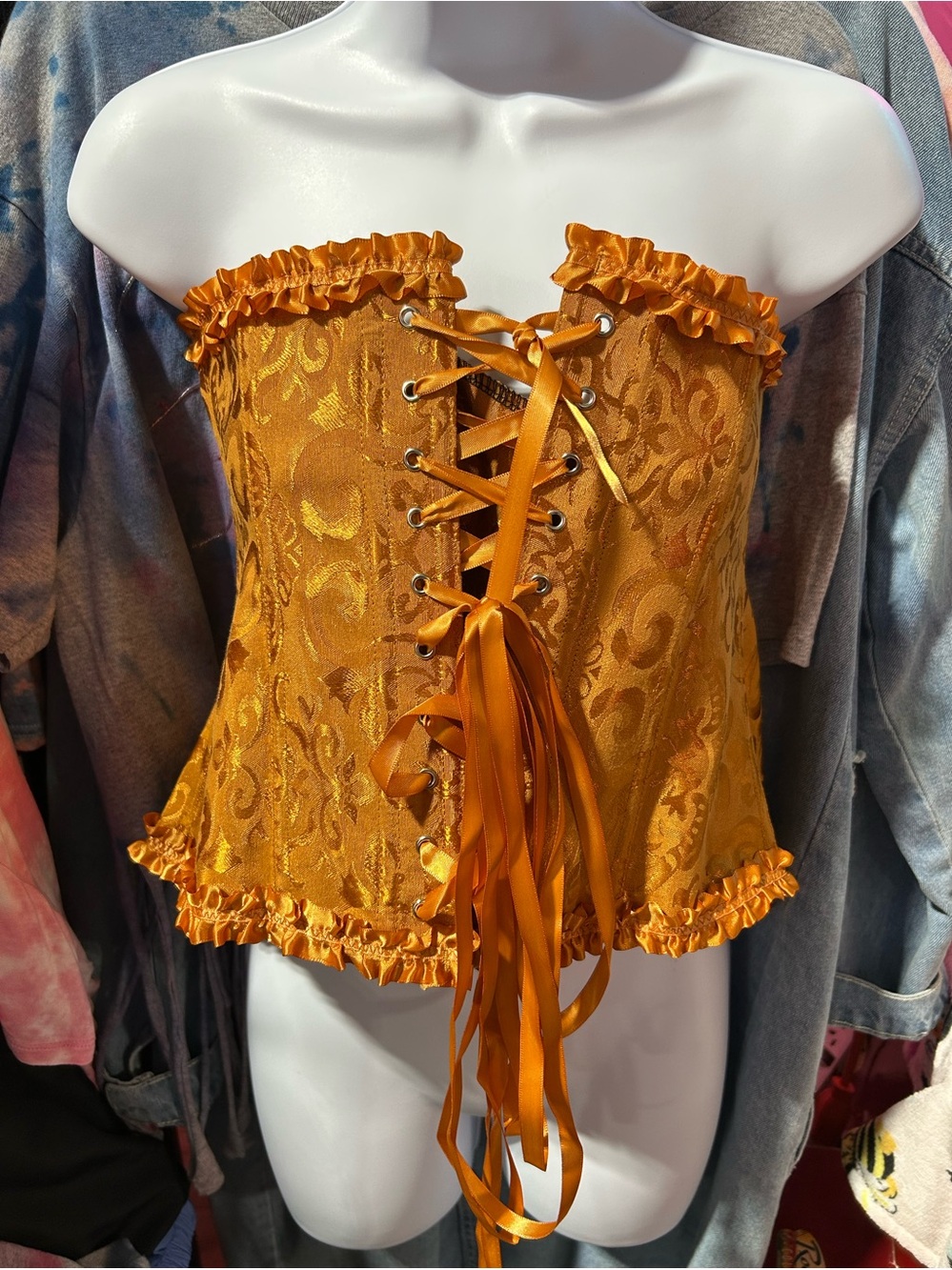 Gold Satin Lace-Up Bustier Top - Women Corset 32 Bust